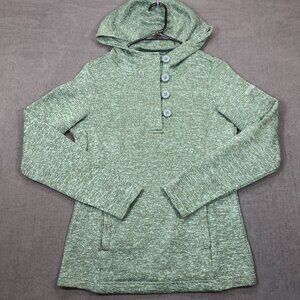 Columbia Womens Green Hooded Pullover Sweater Button Size Small Soft Knit Casual